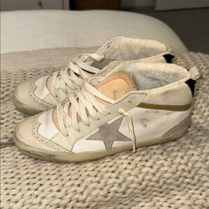 Golden Goose Cream and Tan Sneakers